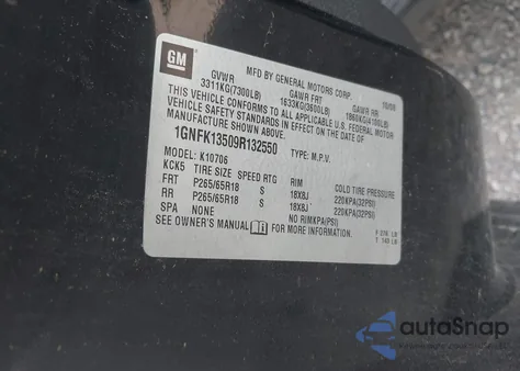 2009 Chevrolet Tahoe Hybrid from USA, damaged, VIN 1GNFK13509R132550